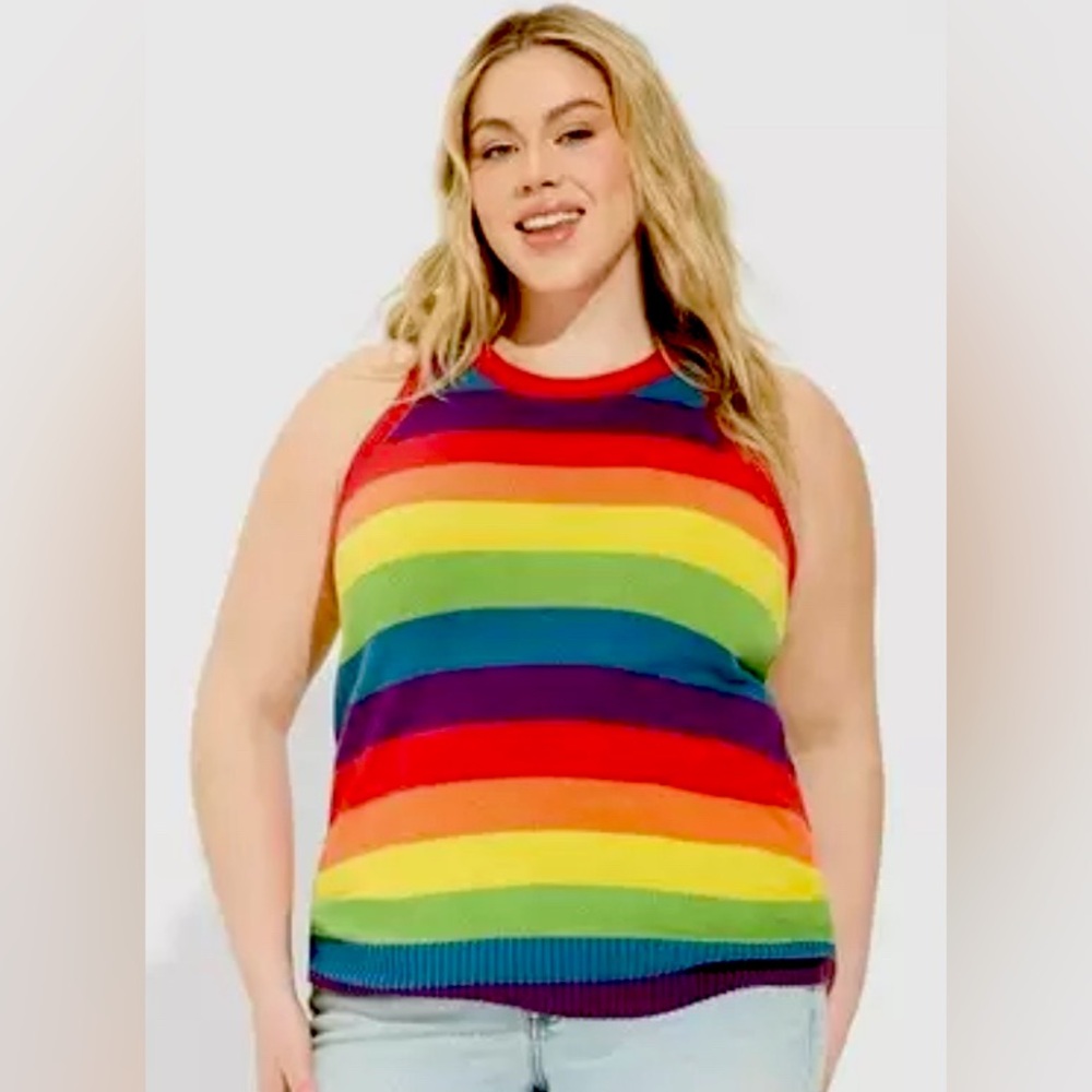 🌈 Torrid Crochet Trim Rainbow Stripe Tank  – Size 4X
